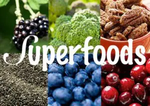 A collage of different foods with the word superfood written in front.