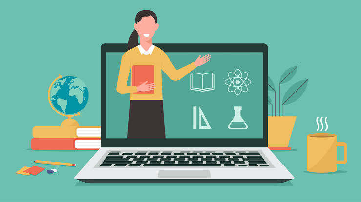 Teacher presenting health and science concepts on a laptop screen